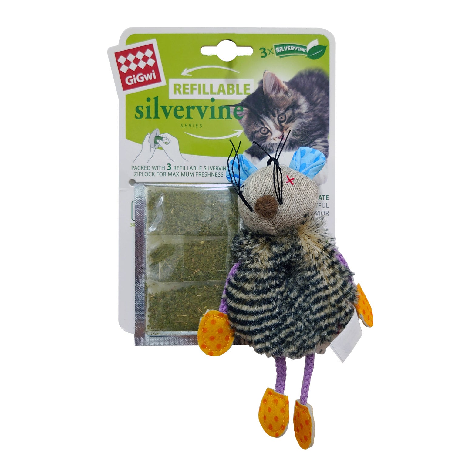 GIGWI Refillable Silvervine Toy with 3 Silvervine Bags (Mouse)