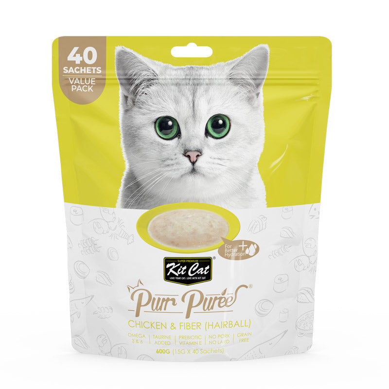 KIT CAT Purr Puree Chicken & Fiber (Hairball) (40 Sachets Value Pack)