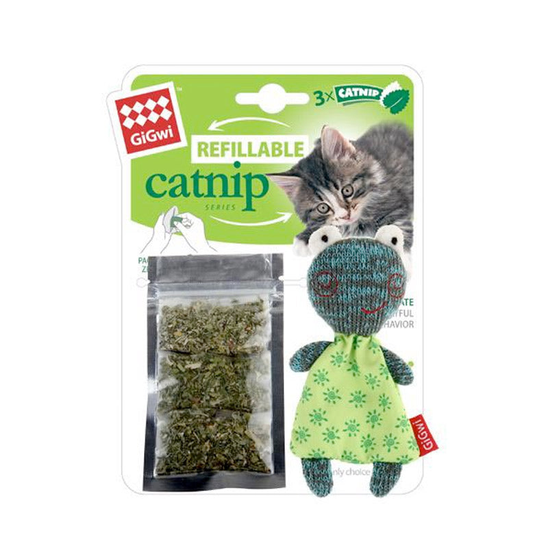 GIGWI Refillable Catnip Toy with 3 Catnip Bags (Frog)