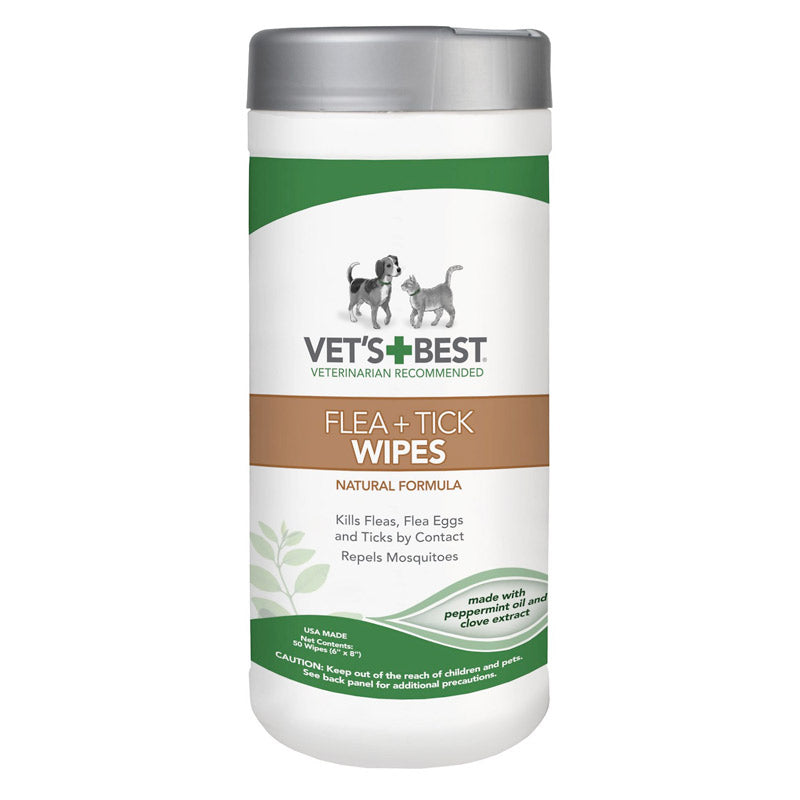 VET'S BEST Flea + Tick Dog & Cat Wipes (50count)