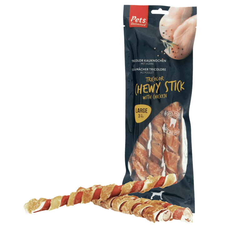 PETS UNLIMITED Tricolor Chewy Sticks With Chicken